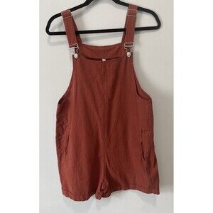 Bib Overall Shorts Romper Cotton/Linen S Orange Boho Summer Beach Witchy Natural